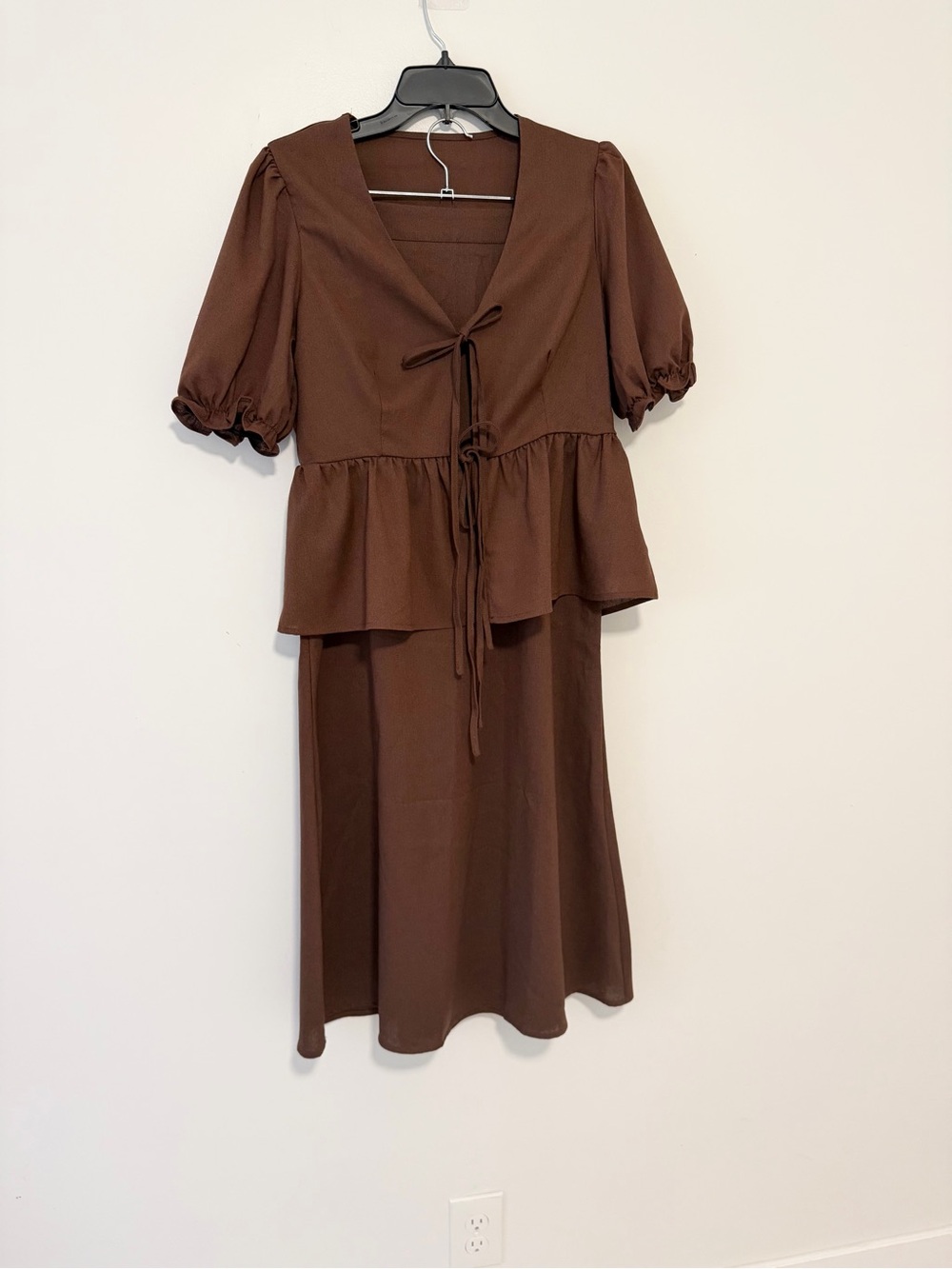 Women's Brown Tie-Front Peplum skirt set
